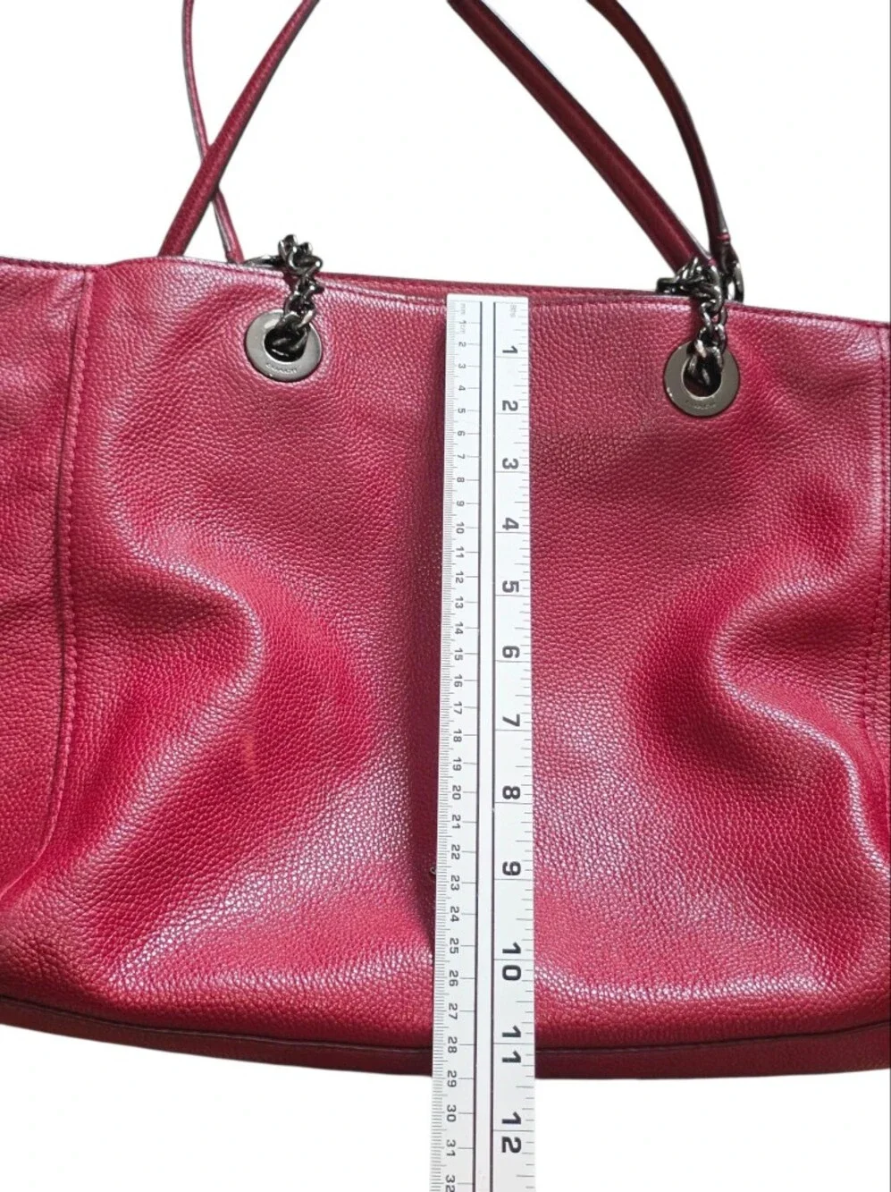 Coach Dark Red Pebbled Turnlock Leather Tote Bag - Signature Chain Strap 56830